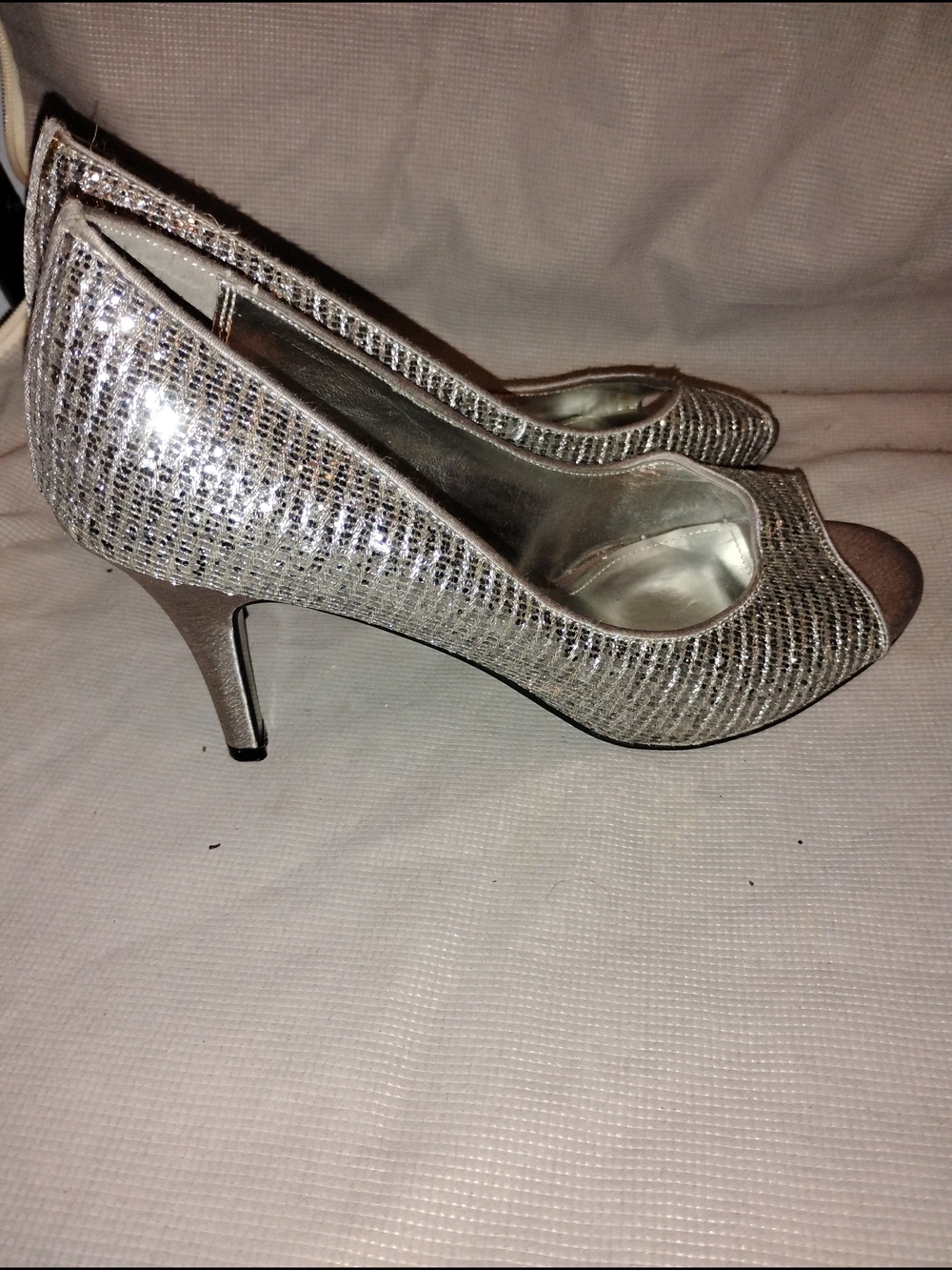 Silver Glitter Peep-Toe Women’s Heels
